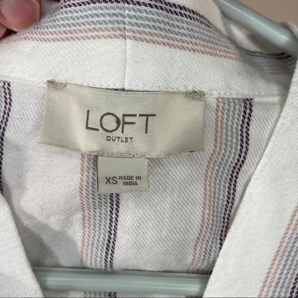 Loft Long Sleeve Striped Crossed Front Blouse XS - Picture 3 of 5